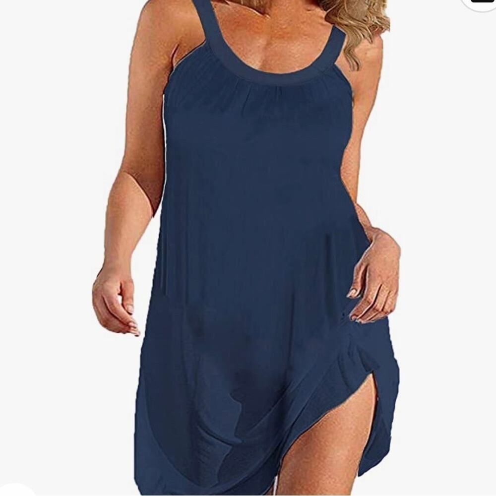 Bluetime Swimsuit Cover Up Swimwear Summer Halter Dress Medium Blue